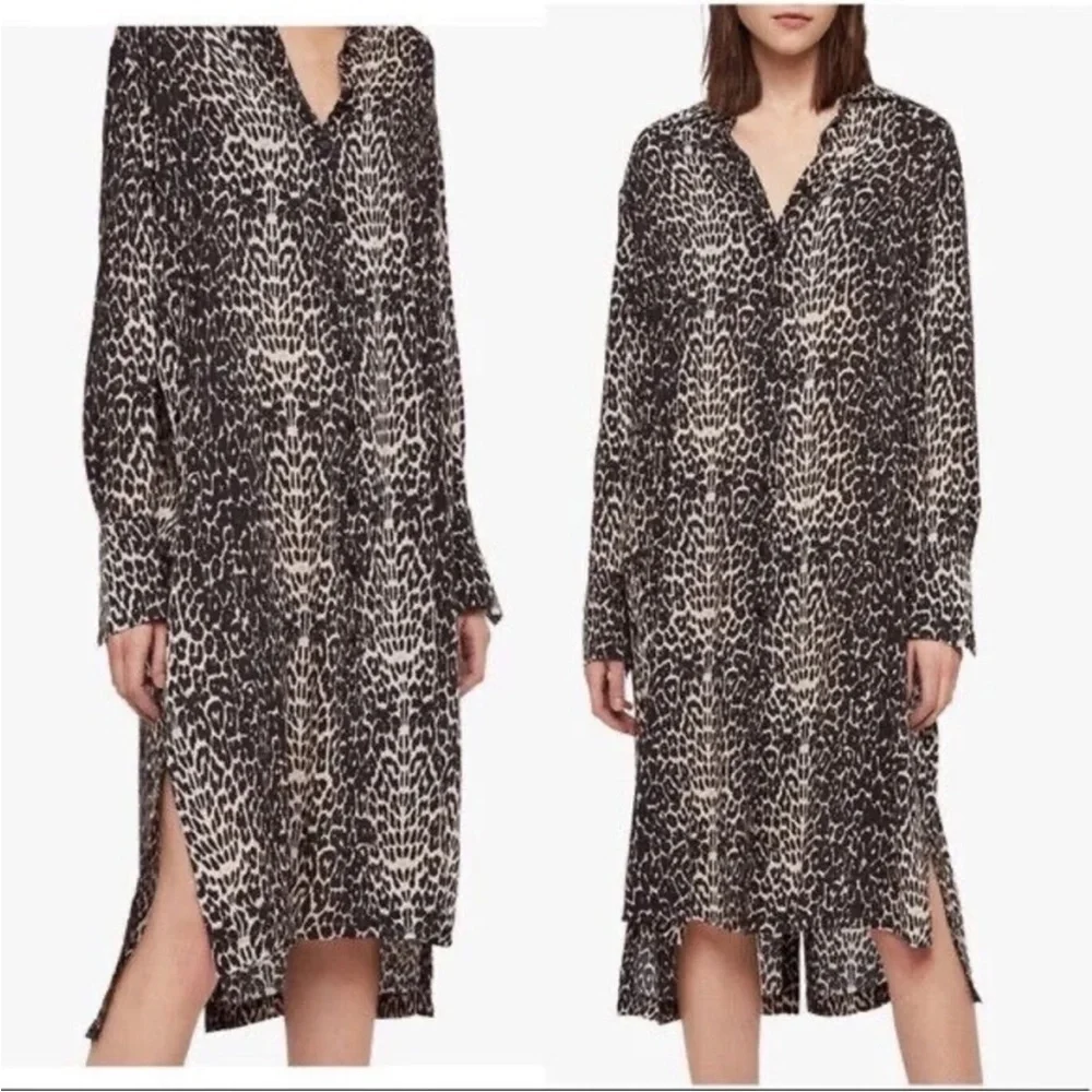 All saints leopard midi dress long sleeve - Picture 3 of 14